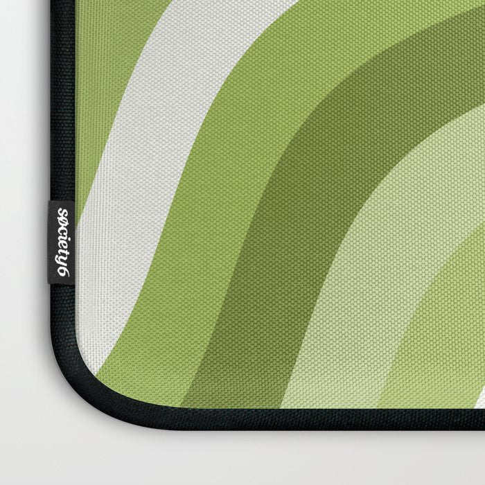 Sage and Olive Green Wobbly Pop Stripes Diagonal Pattern Laptop Sleeve Gallery Image 3