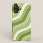 Sage and Olive Green Wobbly Pop Stripes Diagonal Pattern iPhone Case Gallery Image 1