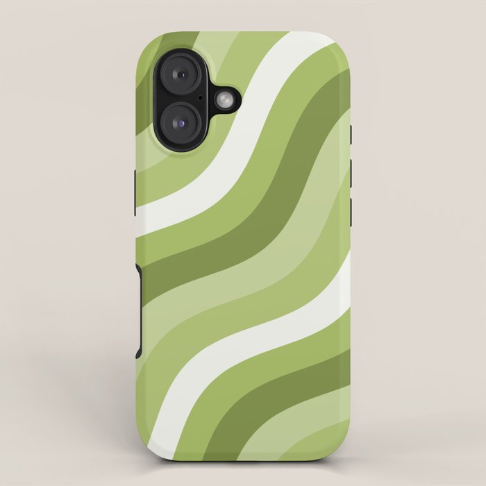 Sage and Olive Green Wobbly Pop Stripes Diagonal Pattern iPhone Case Gallery Image 1