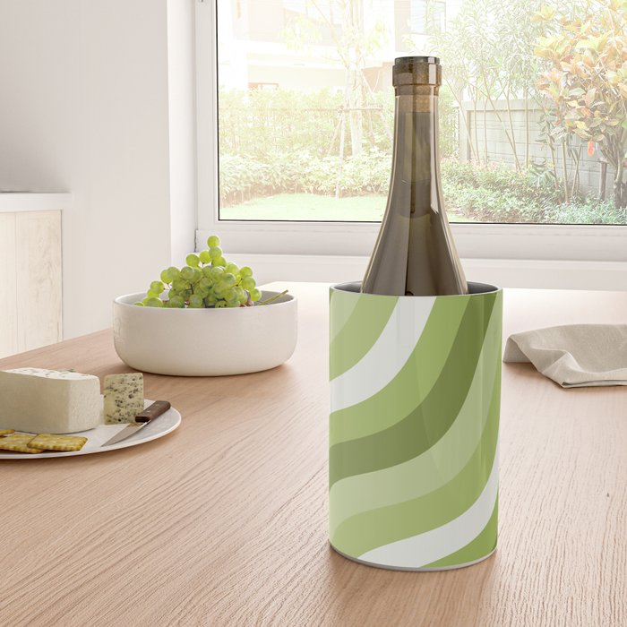 Sage and Olive Green Wobbly Pop Stripes Diagonal Pattern Wine Chiller Gallery Image 4