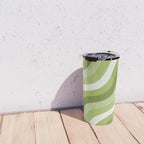 Sage and Olive Green Wobbly Pop Stripes Diagonal Pattern Travel Mug Gallery Image 4