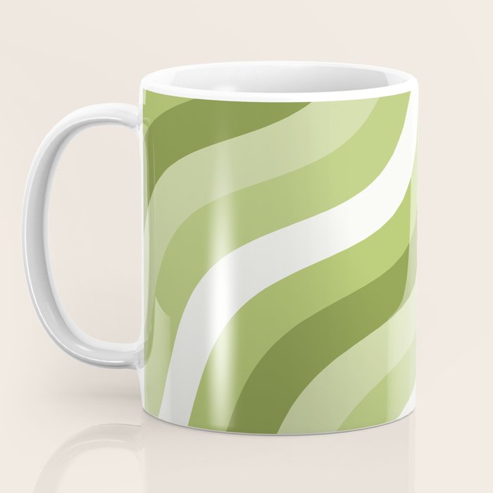 Sage and Olive Green Wobbly Pop Stripes Diagonal Pattern Coffee Mug Gallery Image 3