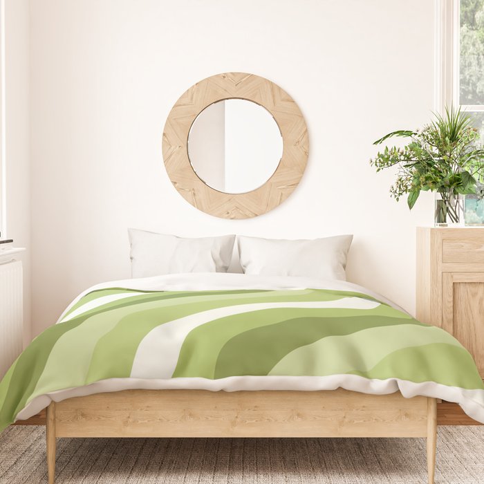 Sage and Olive Green Wobbly Pop Stripes Diagonal Pattern Duvet Cover Gallery Image 3
