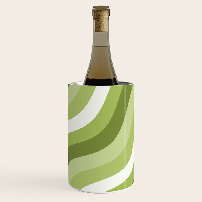 Sage and Olive Green Wobbly Pop Stripes Diagonal Pattern Wine Chiller Gallery Image 1