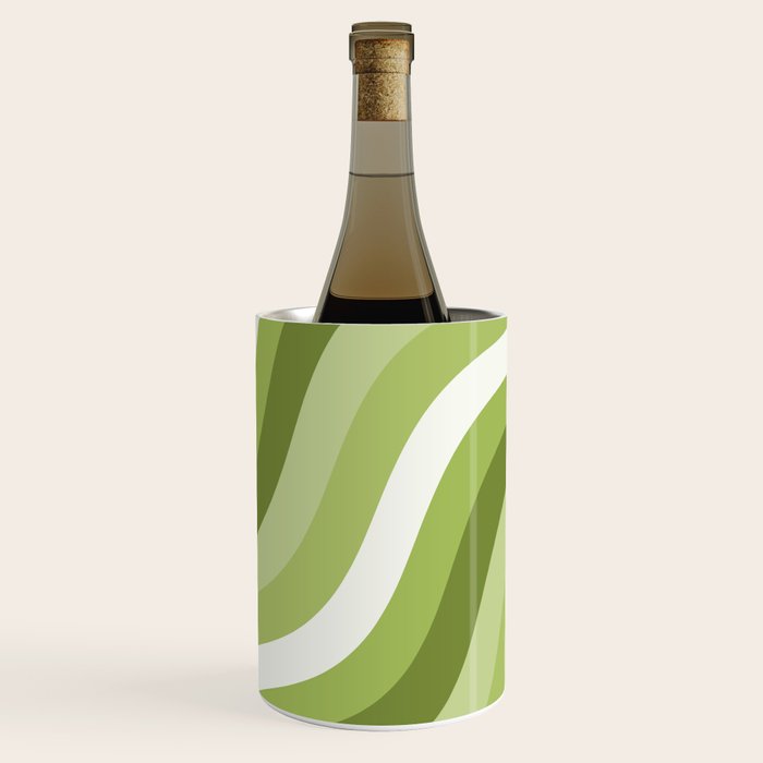 Sage and Olive Green Wobbly Pop Stripes Diagonal Pattern Wine Chiller Gallery Image 3
