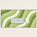 Sage and Olive Green Wobbly Pop Stripes Diagonal Pattern Desk Mat Gallery Image 1