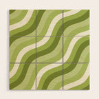 Sage and Olive Green Wobbly Pop Stripes Diagonal Pattern Wood Wall Art Gallery Image 1