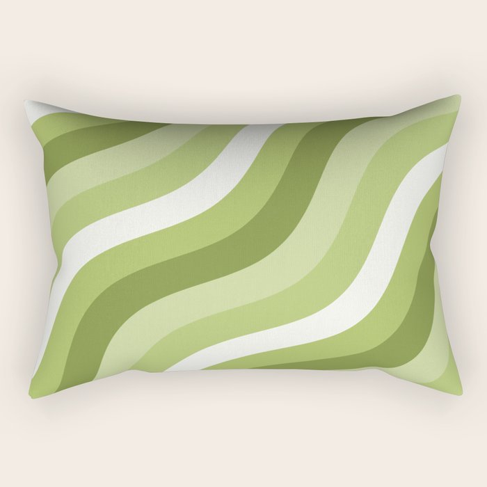 Sage and Olive Green Wobbly Pop Stripes Diagonal Pattern Rectangular Pillow Gallery Image 1