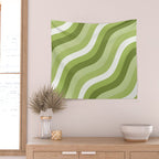 Sage and Olive Green Wobbly Pop Stripes Diagonal Pattern Wall Tapestry Gallery Image 2
