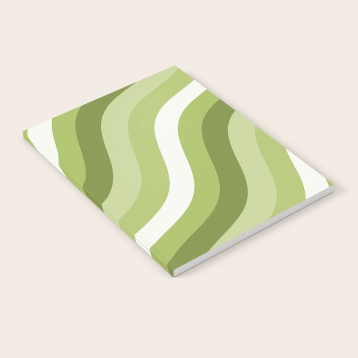 Sage and Olive Green Wobbly Pop Stripes Diagonal Pattern Notebook Gallery Image 2