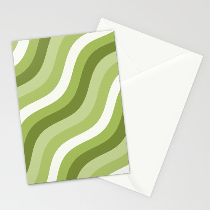 Sage and Olive Green Wobbly Pop Stripes Diagonal Pattern Stationery Card Gallery Image 2