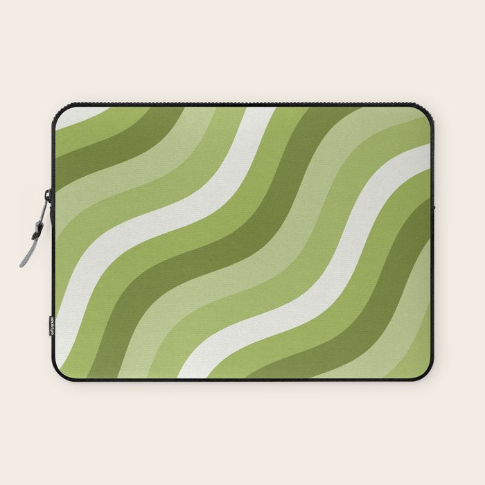 Sage and Olive Green Wobbly Pop Stripes Diagonal Pattern Laptop Sleeve Gallery Image 1