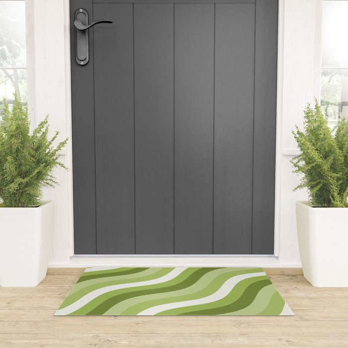 Sage and Olive Green Wobbly Pop Stripes Diagonal Pattern Welcome Mat Gallery Image 3