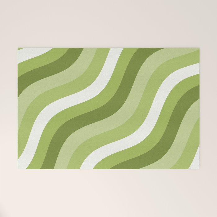 Sage and Olive Green Wobbly Pop Stripes Diagonal Pattern Welcome Mat Gallery Image 1