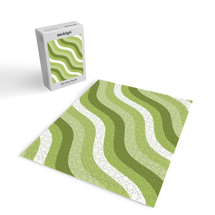 Sage and Olive Green Wobbly Pop Stripes Diagonal Pattern Jigsaw Puzzle Gallery Image 2
