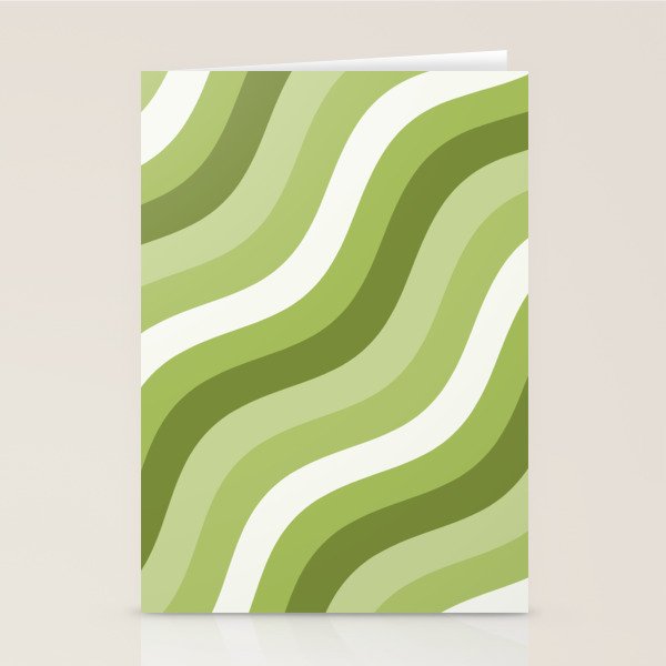 Sage and Olive Green Wobbly Pop Stripes Diagonal Pattern Stationery Card Gallery Image 2