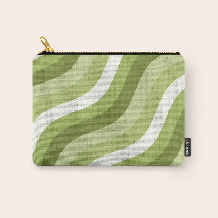 Sage and Olive Green Wobbly Pop Stripes Diagonal Pattern Carry All Pouch Gallery Image 1