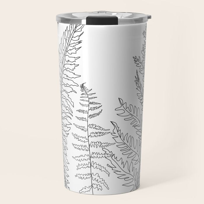 Minimal Line Art Fern Leaves Travel Mug Gallery Image 1