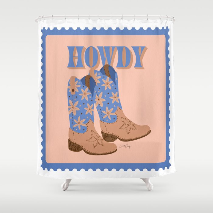 Howdy Cowgirl - Blue & Peach Shower Curtain Gallery Image 1