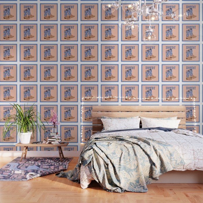 Howdy Cowgirl - Blue & Peach Wallpaper Gallery Image 1