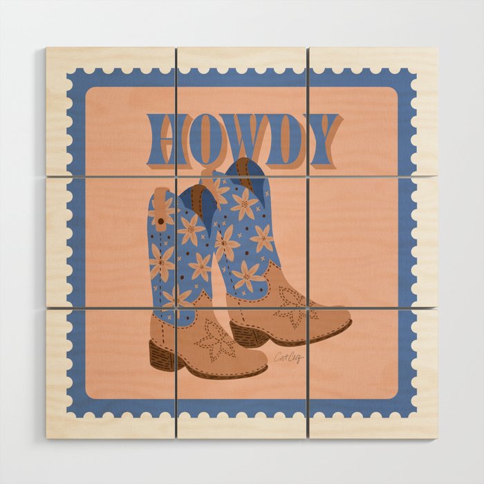 Howdy Cowgirl - Blue & Peach Wood Wall Art Gallery Image 1