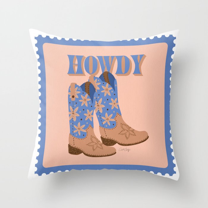 Howdy Cowgirl - Blue & Peach Throw Pillow Gallery Image 6
