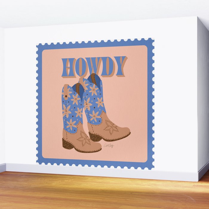 Howdy Cowgirl - Blue & Peach Wall Mural Gallery Image 2