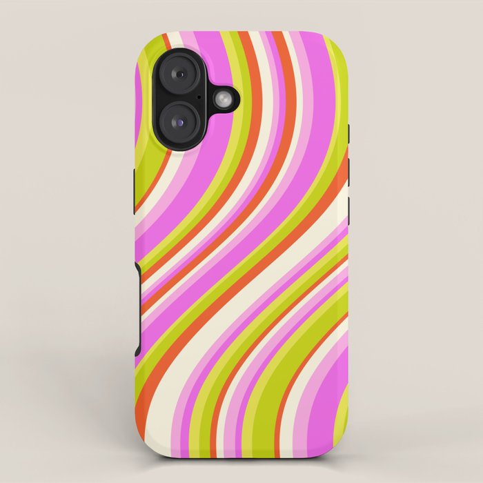 Wavy Stripes Xviii - Y2k Pink And Green Iphone Case