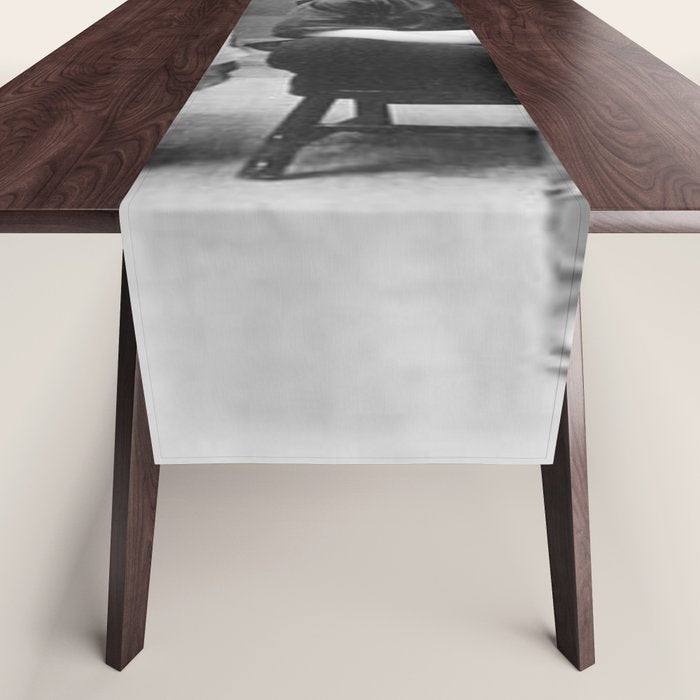 Smoking Boy with Chicken black and white photograph - photography - photographs Table Runner Gallery Image 1