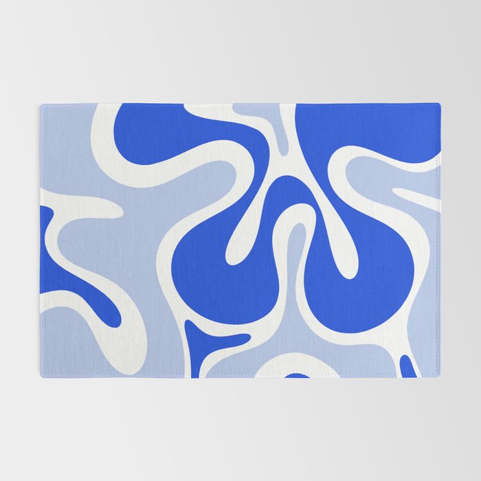 Royal Blue Smooth Contours Retro Contemporary Abstract Pattern with Light Blue Rug Gallery Image 2
