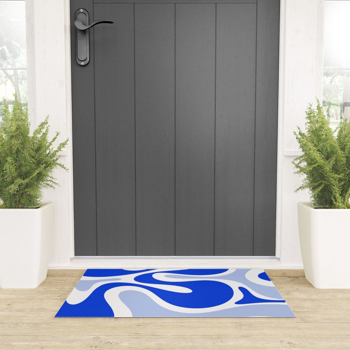 Royal Blue Smooth Contours Retro Contemporary Abstract Pattern with Light Blue Welcome Mat Gallery Image 3