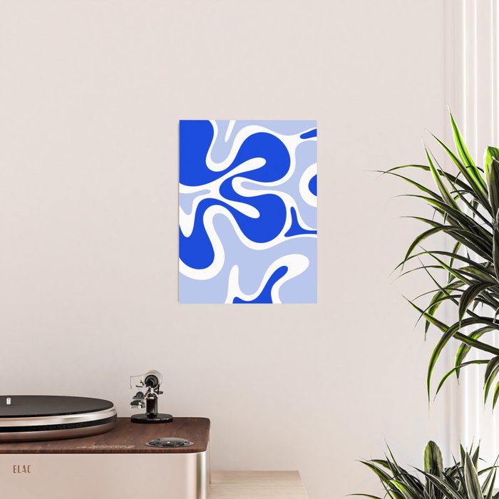 Royal Blue Smooth Contours Retro Contemporary Abstract Pattern with Light Blue Poster Gallery Image 2