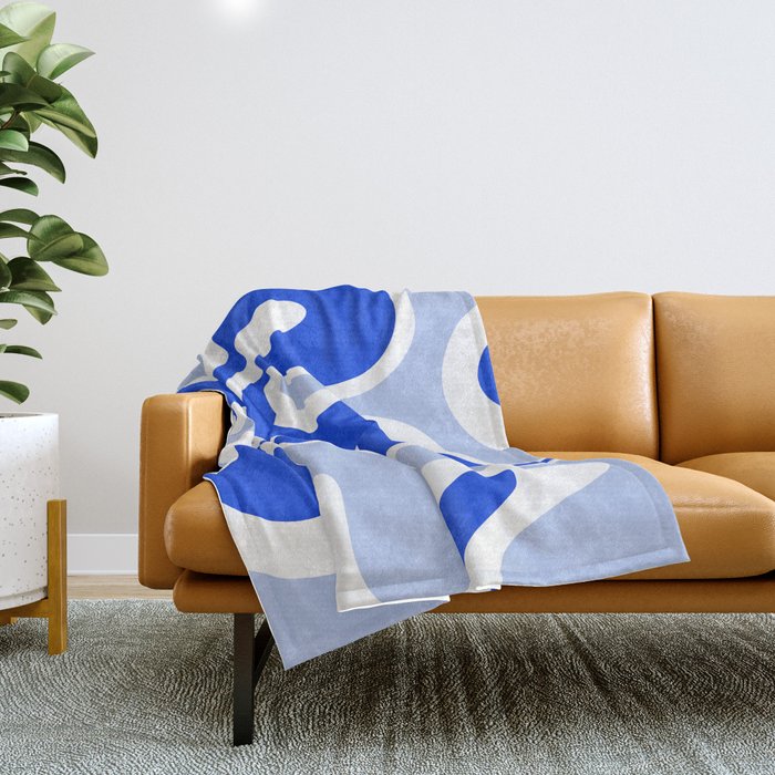 Royal Blue Smooth Contours Retro Contemporary Abstract Pattern with Light Blue Throw Blanket Gallery Image 1
