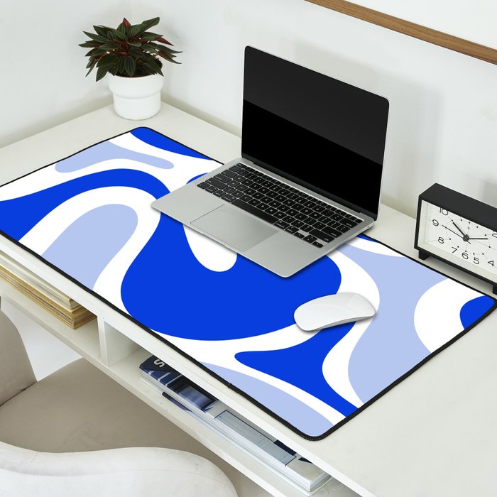 Royal Blue Smooth Contours Retro Contemporary Abstract Pattern with Light Blue Desk Mat Gallery Image 2