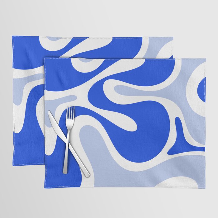 Royal Blue Smooth Contours Retro Contemporary Abstract Pattern with Light Blue Placemat Gallery Image 1