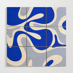 Royal Blue Smooth Contours Retro Contemporary Abstract Pattern with Light Blue Wood Wall Art Gallery Image 1