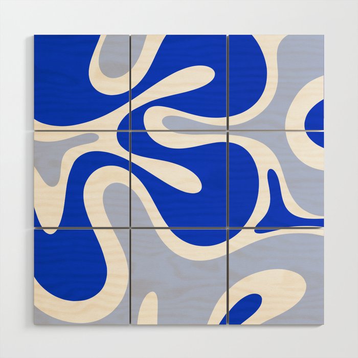 Royal Blue Smooth Contours Retro Contemporary Abstract Pattern with Light Blue Wood Wall Art Gallery Image 1