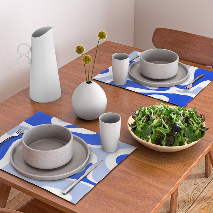 Royal Blue Smooth Contours Retro Contemporary Abstract Pattern with Light Blue Placemat Gallery Image 2