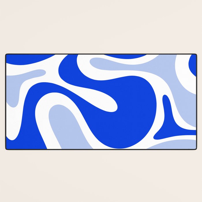 Royal Blue Smooth Contours Retro Contemporary Abstract Pattern with Light Blue Desk Mat Gallery Image 3