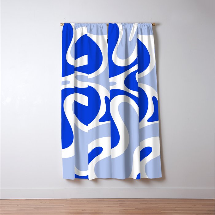 Royal Blue Smooth Contours Retro Contemporary Abstract Pattern with Light Blue Window Curtain Gallery Image 3