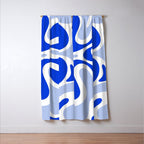 Royal Blue Smooth Contours Retro Contemporary Abstract Pattern with Light Blue Window Curtain Gallery Image 3