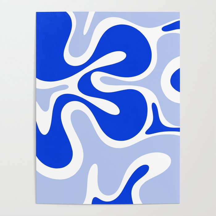 Royal Blue Smooth Contours Retro Contemporary Abstract Pattern with Light Blue Poster Gallery Image 1