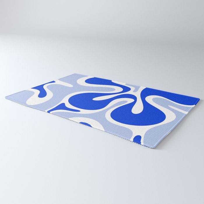 Royal Blue Smooth Contours Retro Contemporary Abstract Pattern with Light Blue Rug Gallery Image 3