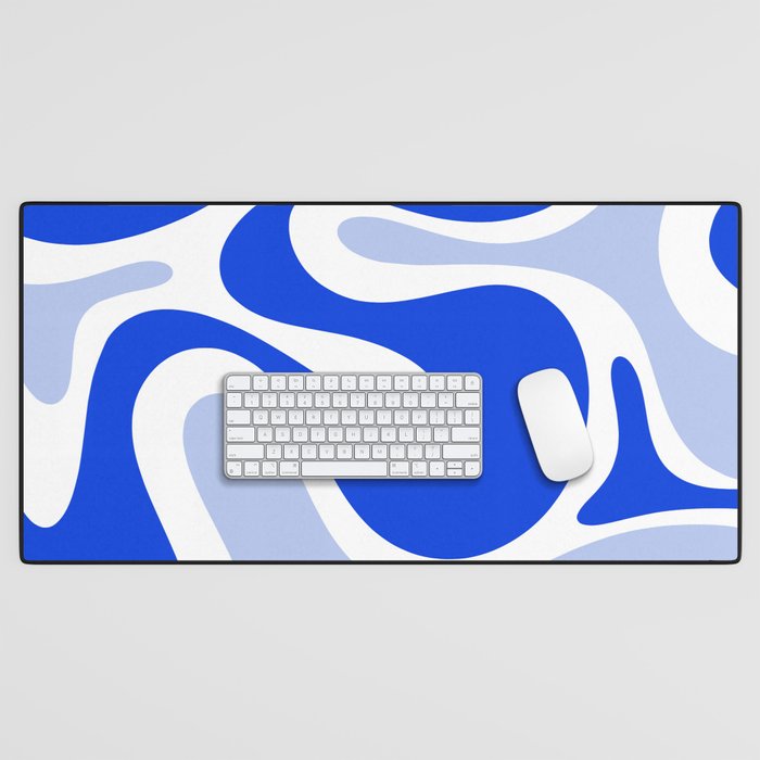 Royal Blue Smooth Contours Retro Contemporary Abstract Pattern with Light Blue Desk Mat Gallery Image 1