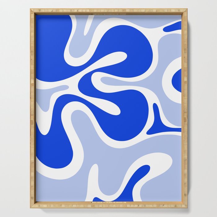 Royal Blue Smooth Contours Retro Contemporary Abstract Pattern with Light Blue Serving Tray Gallery Image 1