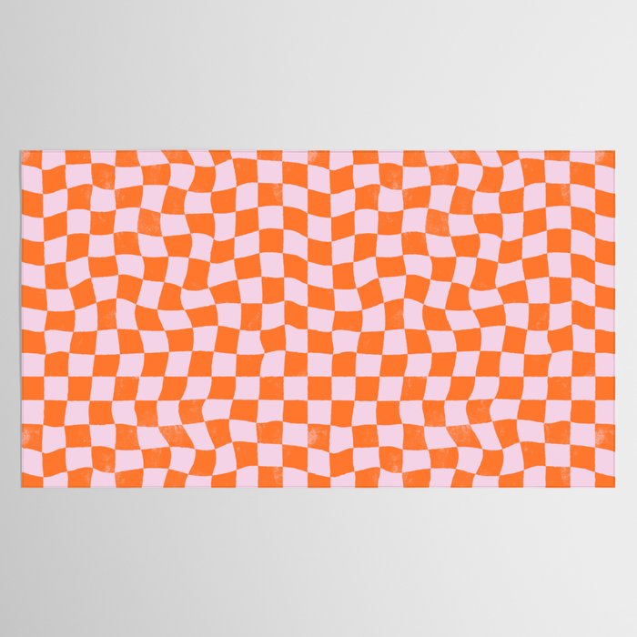 Warped Checkerboard - Orange and Pink Tablecloth Gallery Image 2