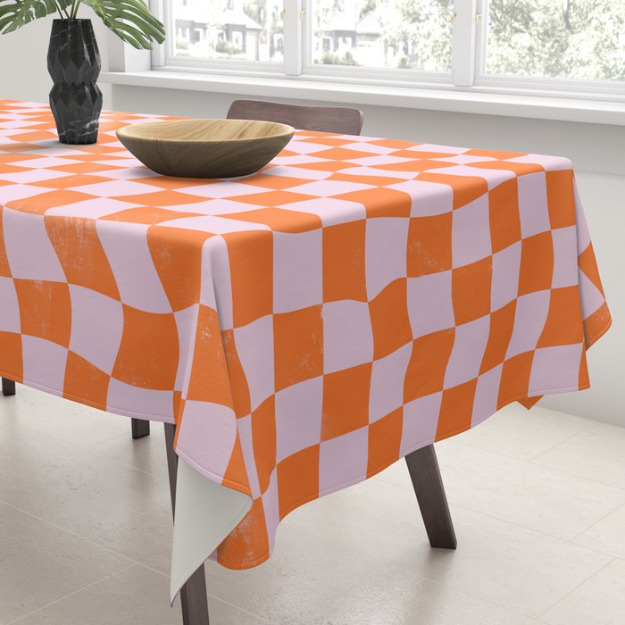 Warped Checkerboard - Orange and Pink Tablecloth Gallery Image 3