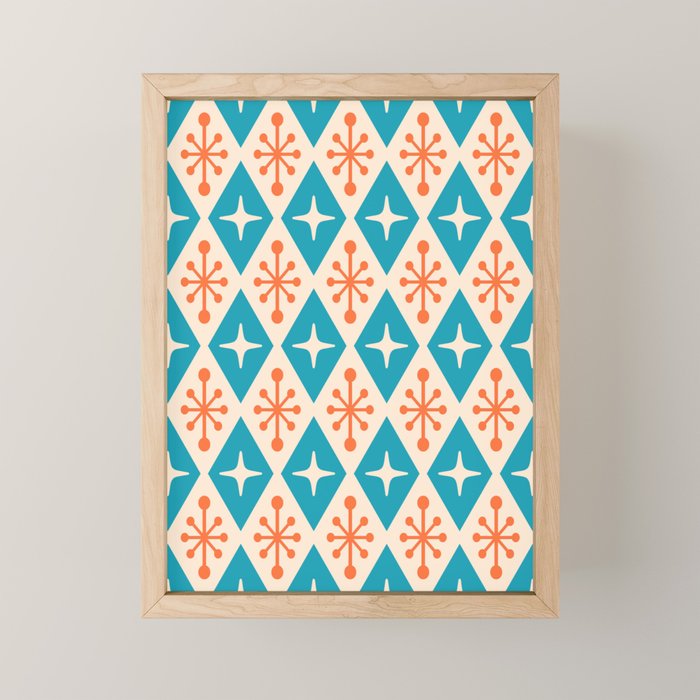 Mid Century Modern Atomic Age Googie Pattern 107 Turquoise and Orange Mini Art Print Gallery Image 1