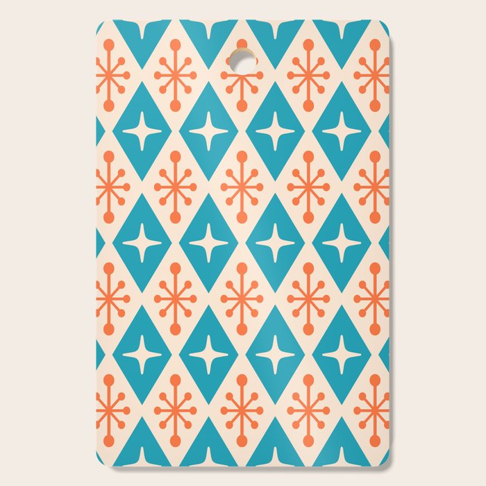 Mid Century Modern Atomic Age Googie Pattern 107 Turquoise and Orange Cutting Board Gallery Image 1