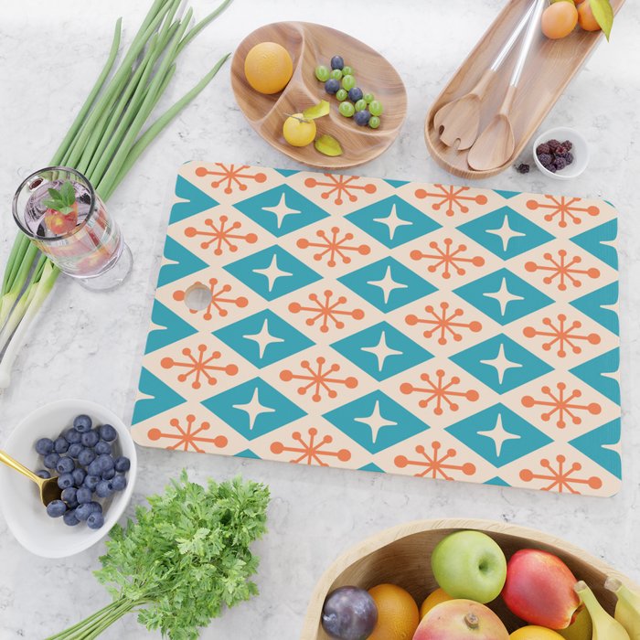 Mid Century Modern Atomic Age Googie Pattern 107 Turquoise and Orange Cutting Board Gallery Image 2